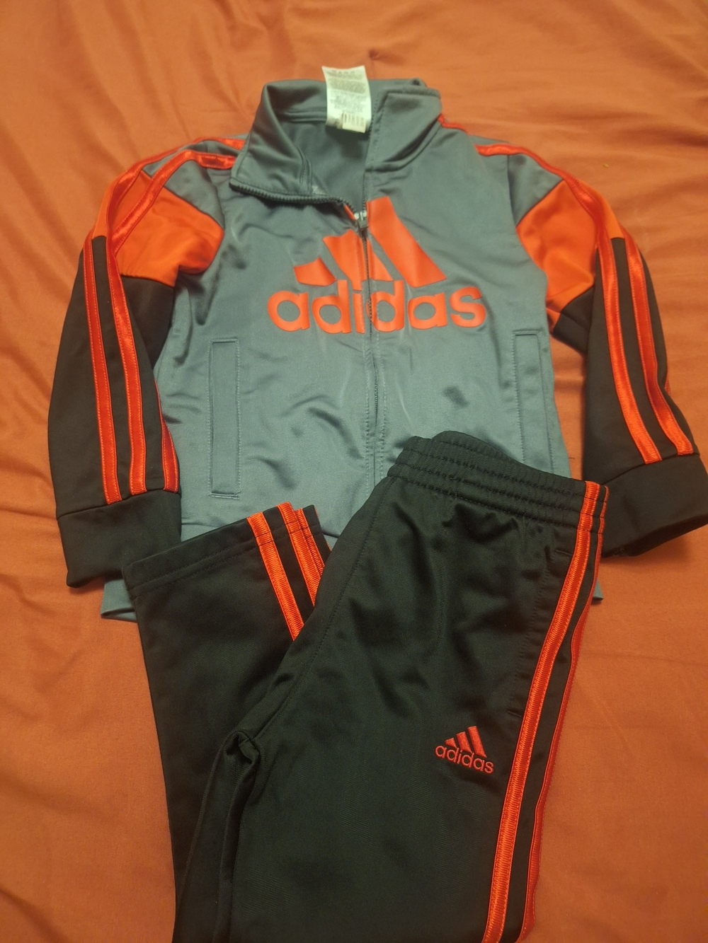 adidas Gray and Orange Youth Two-Piece Tracksuit